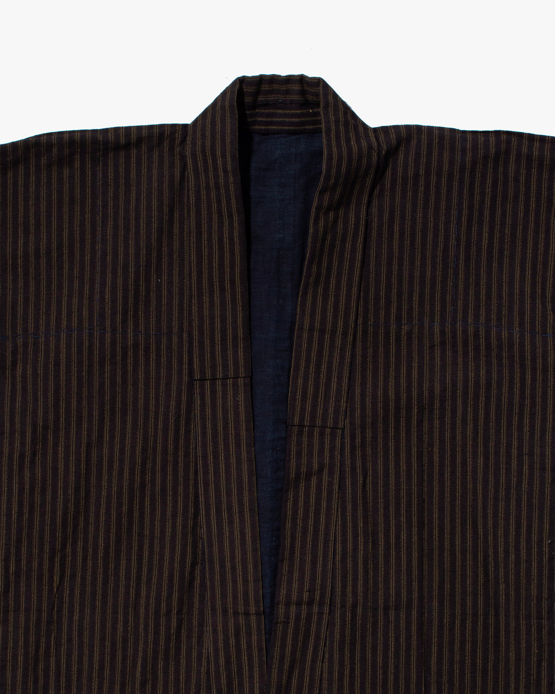 Vintage Noragi Jacket, Fully Sashiko Stitched, Yellow Stripe and Kasuri