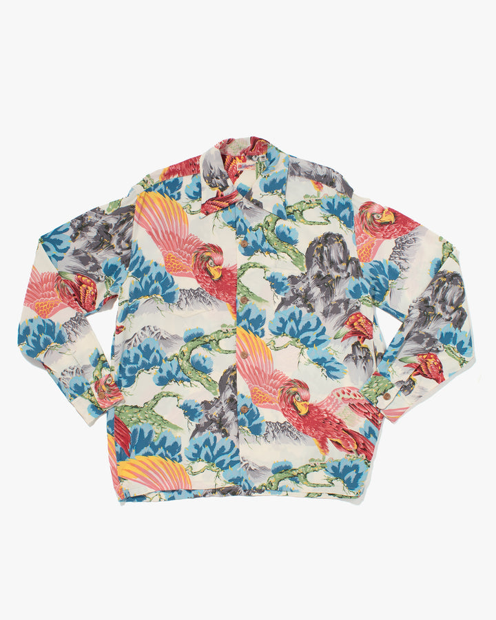 Japanese Repro, Long Sleeve Aloha Shirt, Sun Surf, Phoenix Scene - M