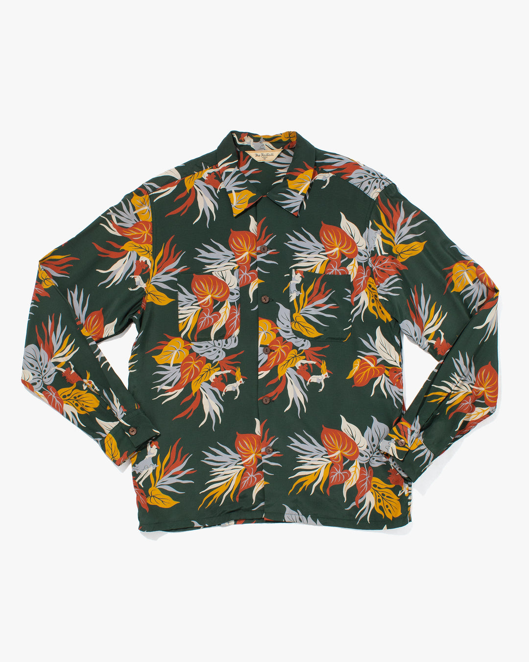 Japanese Repro, Long Sleeve Aloha Shirt, Radiall, Green with Multi Botanical - M