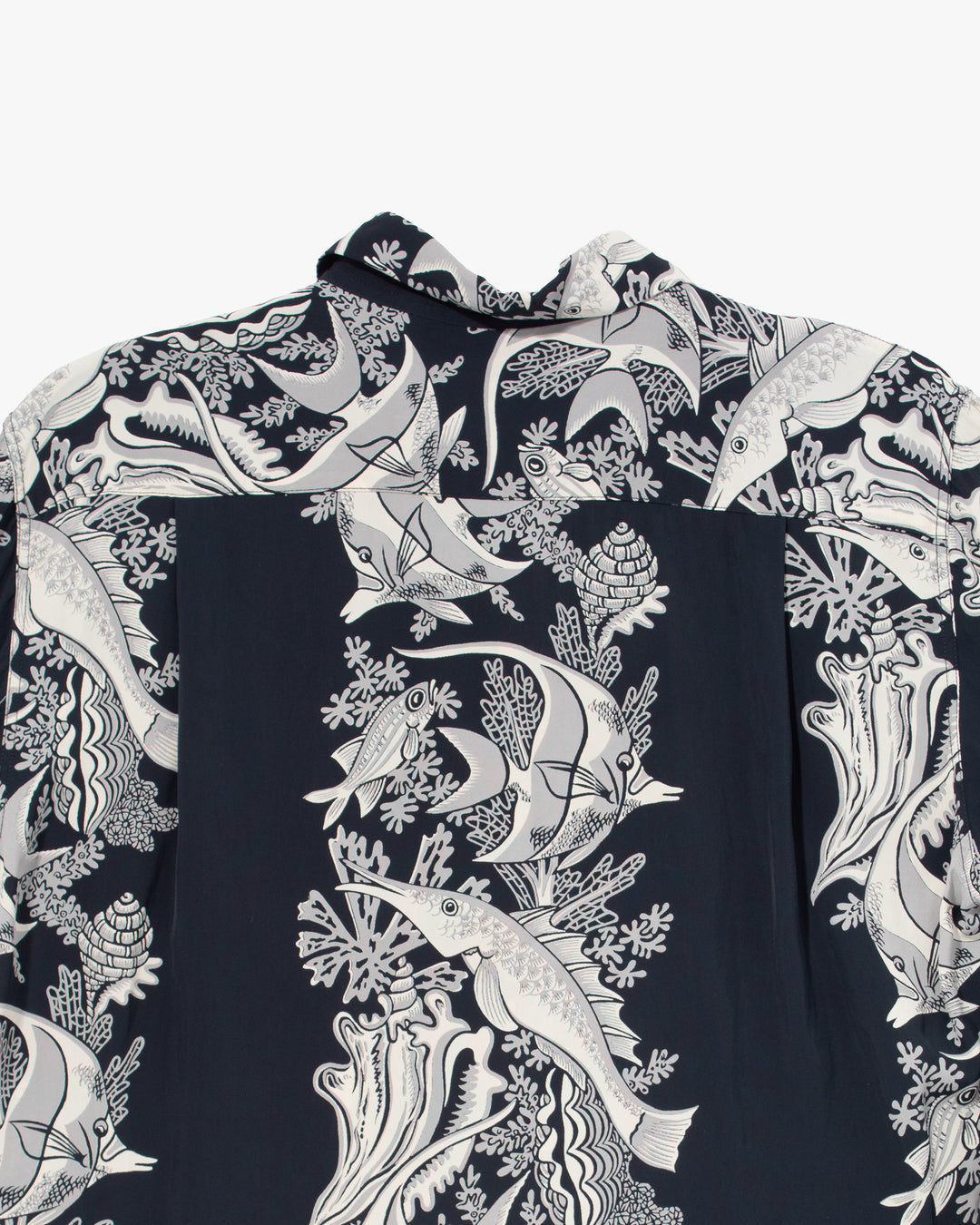 Japanese Repro, Short Sleeve Aloha Shirt, Sun Surf, Navy with Fish - M