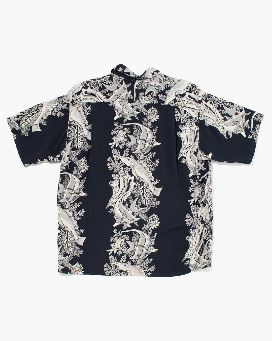 Japanese Repro, Short Sleeve Aloha Shirt, Sun Surf, Navy with Fish - M