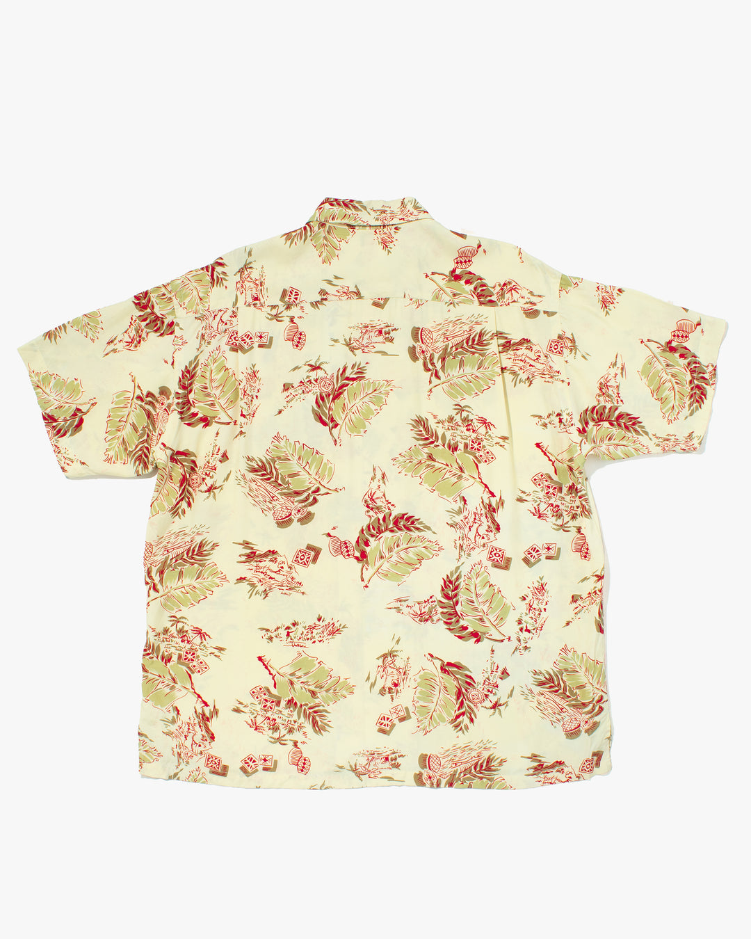 Japanese Repro, Short Sleeve Aloha Shirt, Sun Surf, Pale Yellow with Red Botanical - XL
