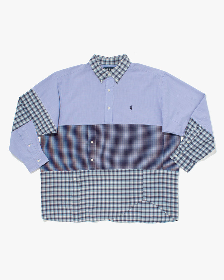 U.S. Vintage Button Up Long Sleeve Shirt, La Rocca, Shades of Blue Checkers - L