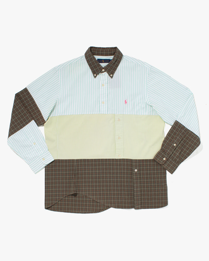 U.S. Vintage Button Up Long Sleeve Shirt, La Rocca, Shades of Green Plaid - M