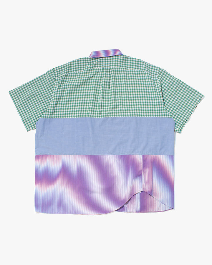 US Vintage Button Up Short Sleeve Shirt, La Rocca, Green Plaid w/ Purple Stripes - XL