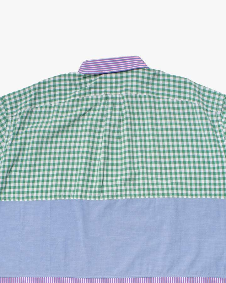 US Vintage Button Up Short Sleeve Shirt, La Rocca, Green Plaid w/ Purple Stripes - XL