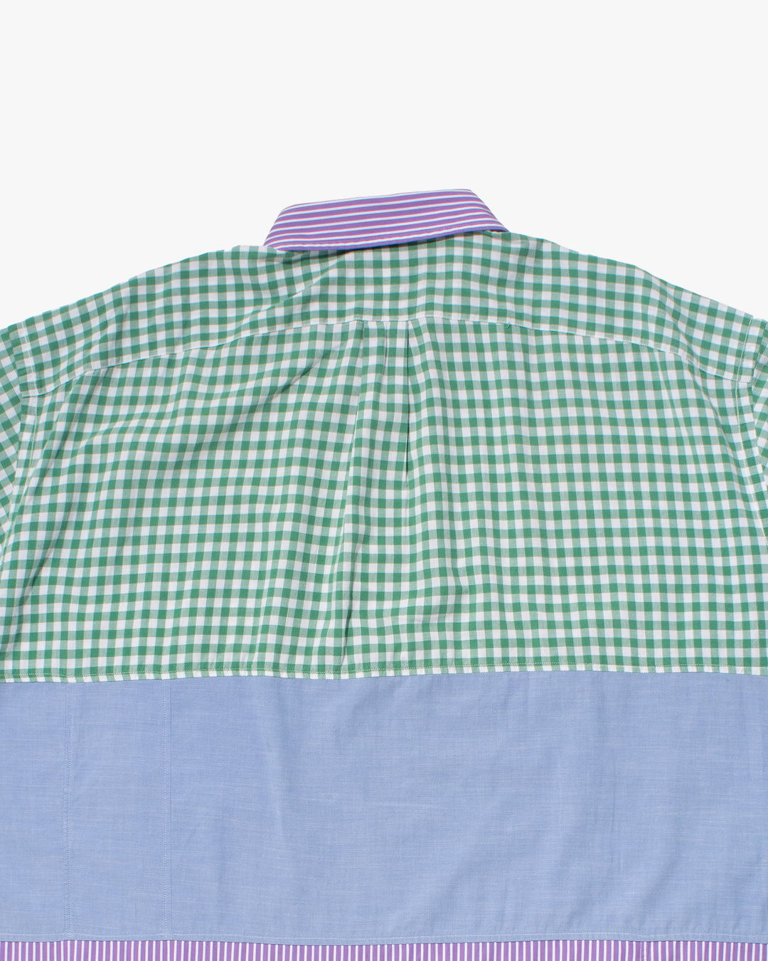 US Vintage Button Up Short Sleeve Shirt, La Rocca, Green Plaid w/ Purple Stripes - XL