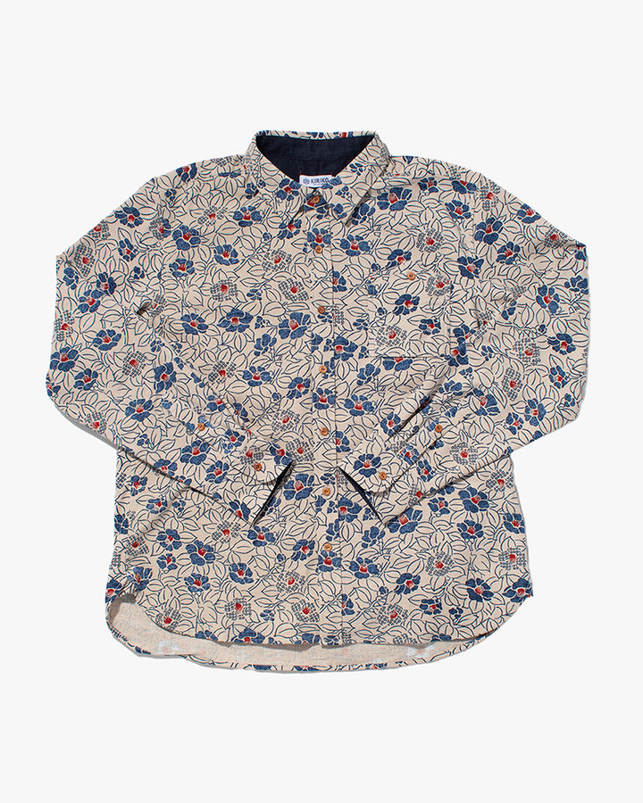 Kiriko Original Button-Up Shirt, Long Sleeve, Cream Tsubaki