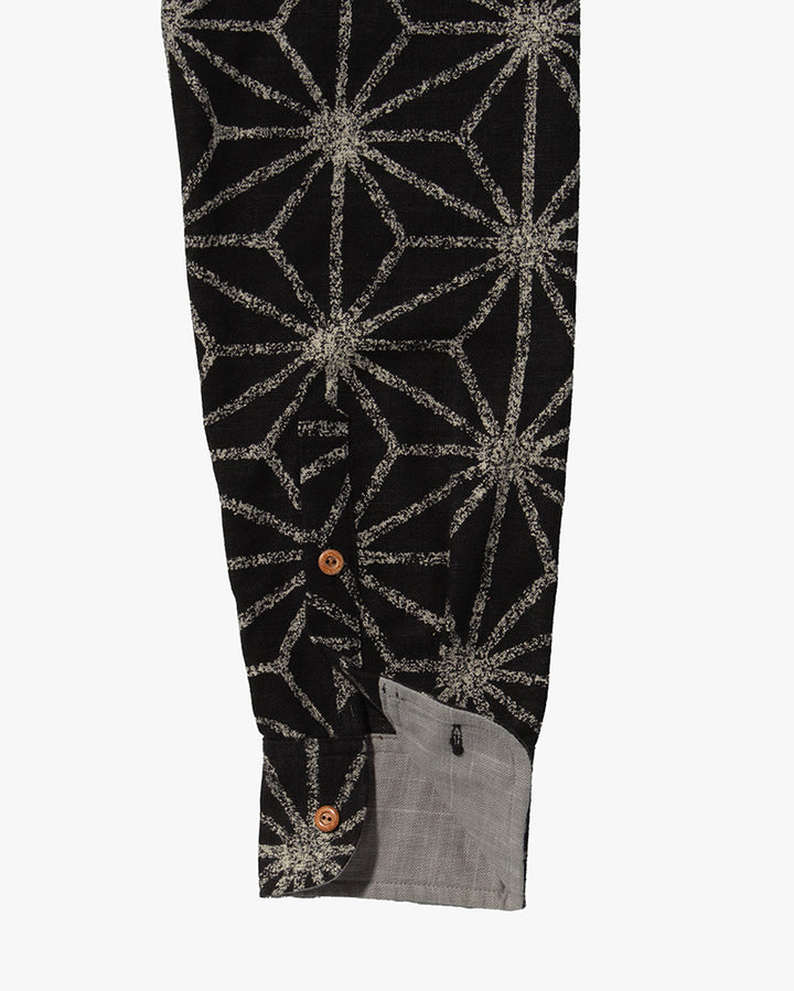 Kiriko Original Button-Up Shirt, Long Sleeve, Black Asanoha