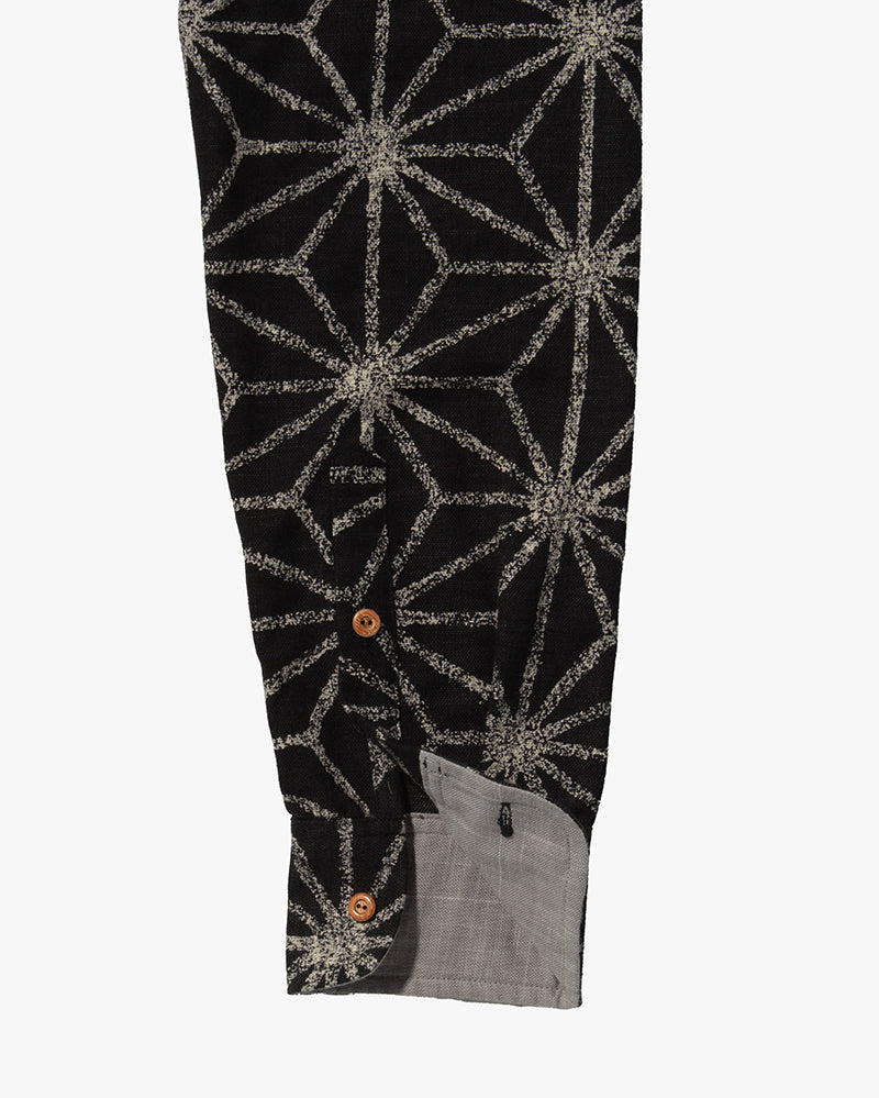 Kiriko Original Button-Up Shirt, Long Sleeve, Black Asanoha