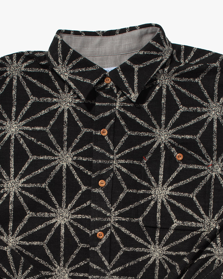 Kiriko Original Button-Up Shirt, Long Sleeve, Black Asanoha