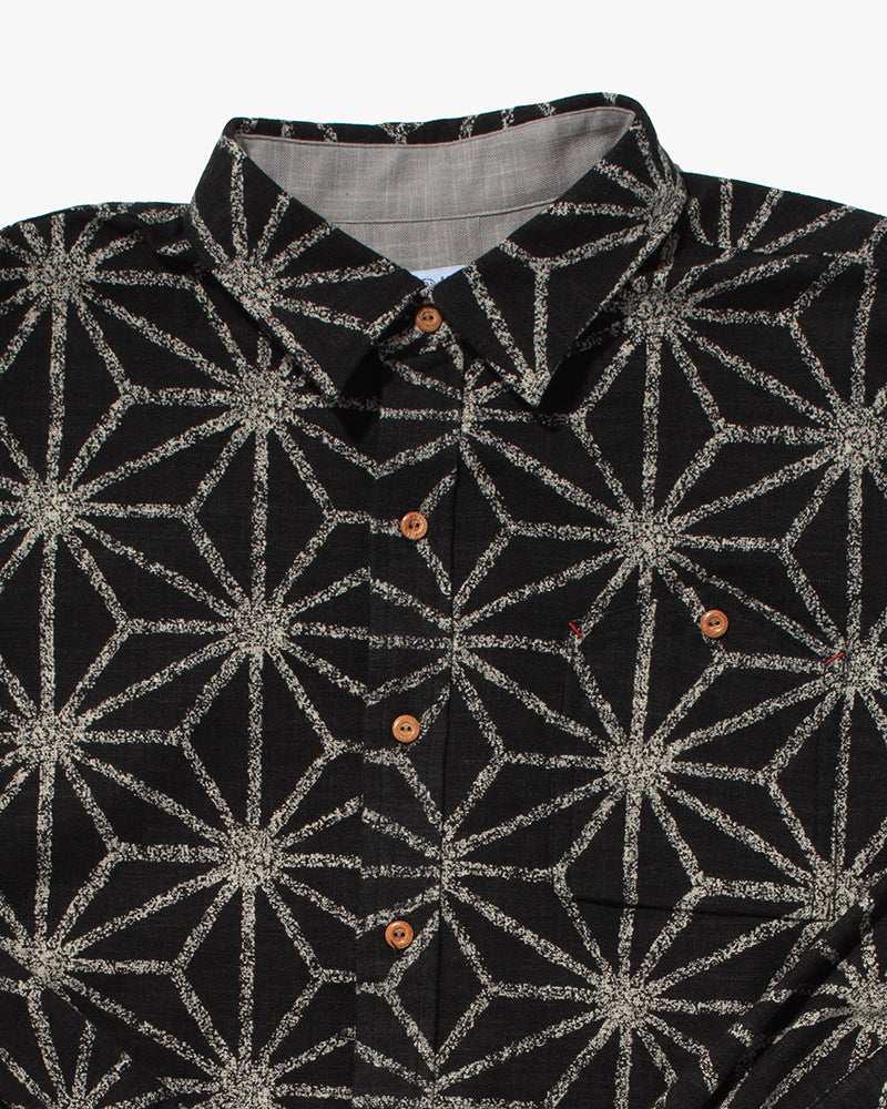 Kiriko Original Button-Up Shirt, Long Sleeve, Black Asanoha
