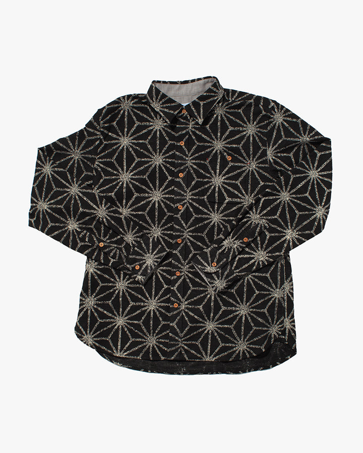 Kiriko Original Button-Up Shirt, Long Sleeve, Black Asanoha