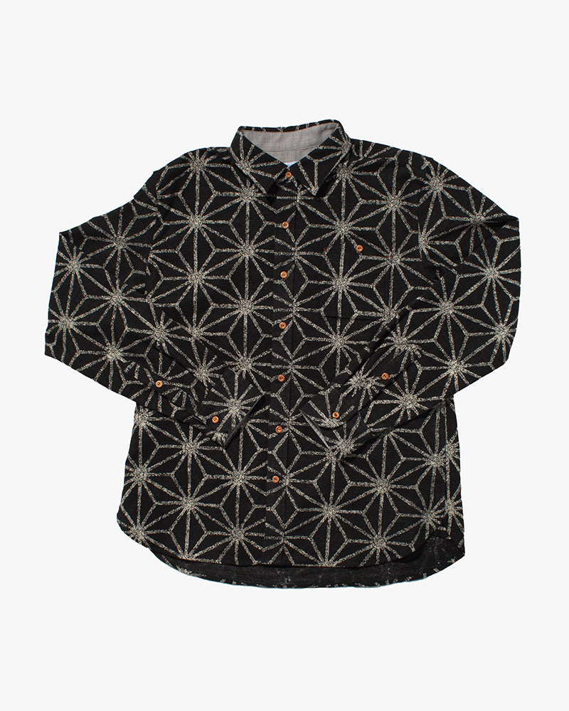 Kiriko Original Button-Up Shirt, Long Sleeve, Black Asanoha