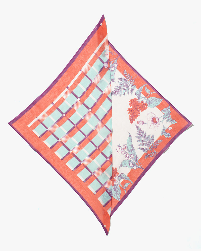 Debby Co., Scarf, Maison Blanche Collection, Coral Botanical Check