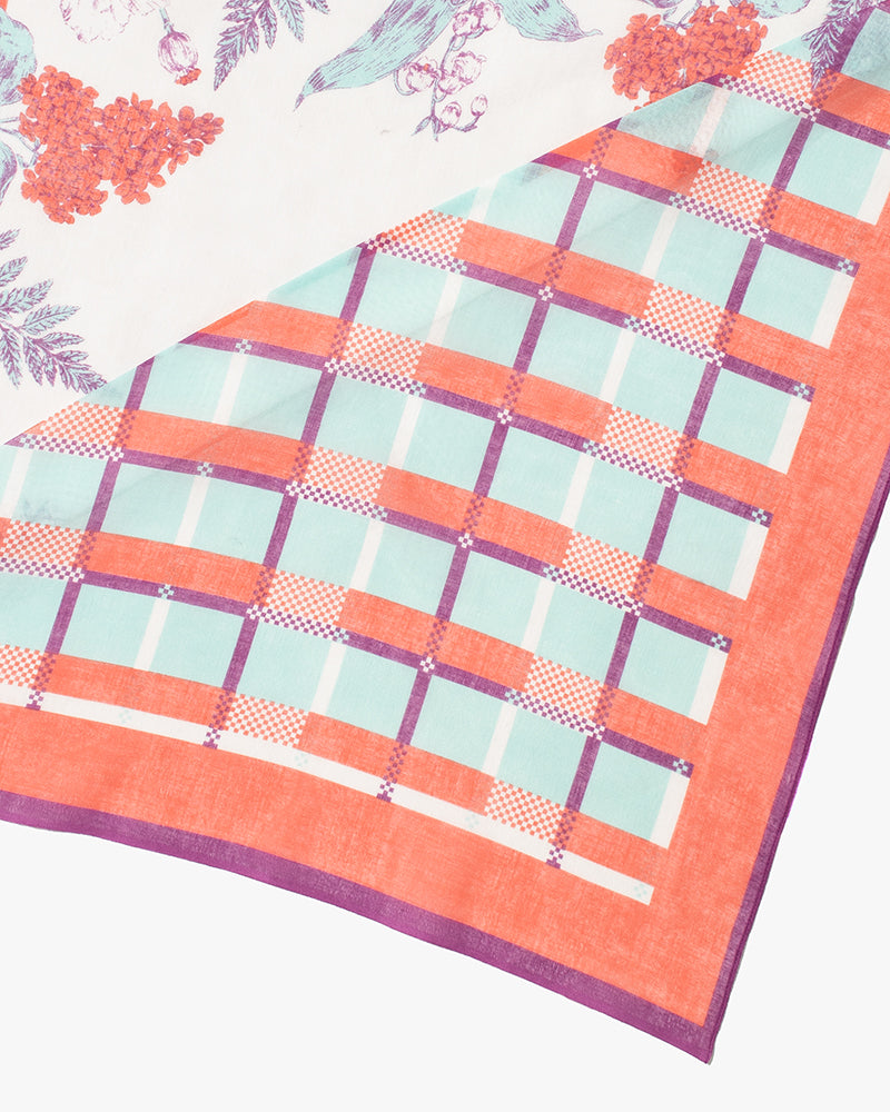 Debby Co., Scarf, Maison Blanche Collection, Coral Botanical Check