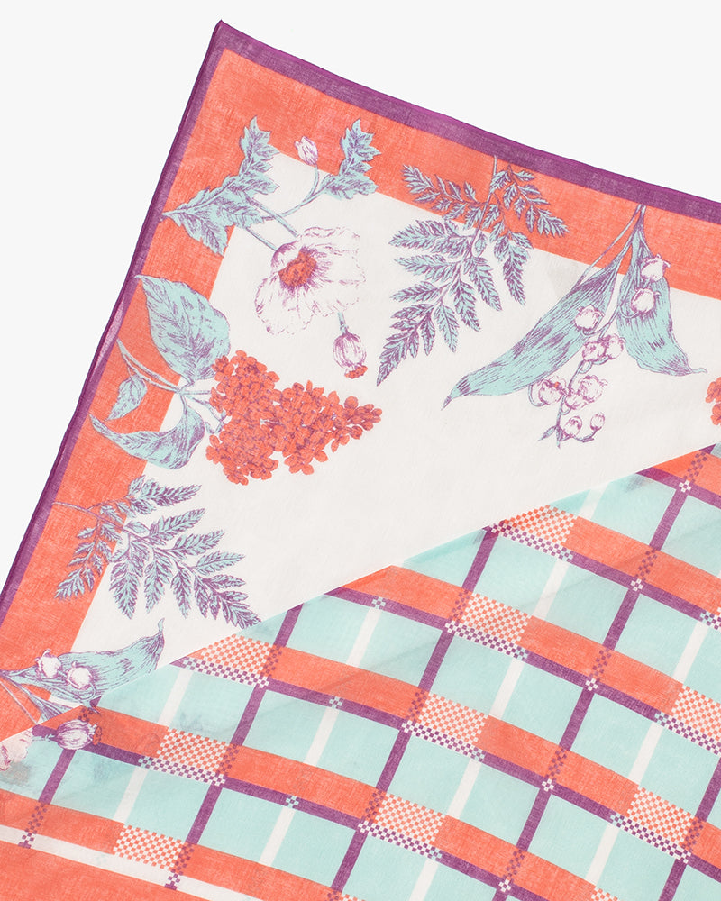 Debby Co., Scarf, Maison Blanche Collection, Coral Botanical Check