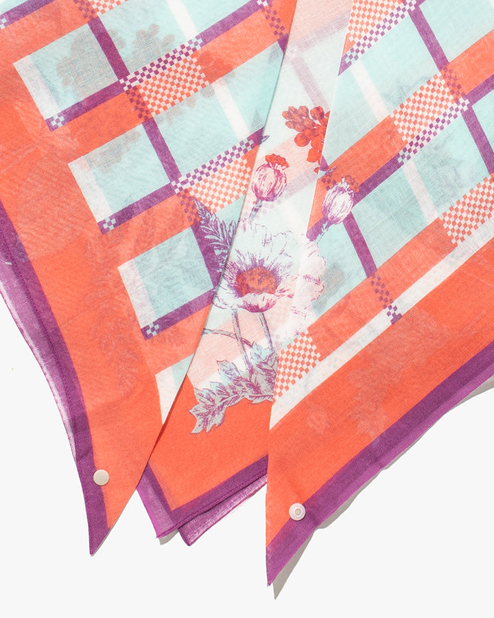 Debby Co., Scarf, Maison Blanche Collection, Coral Botanical Check