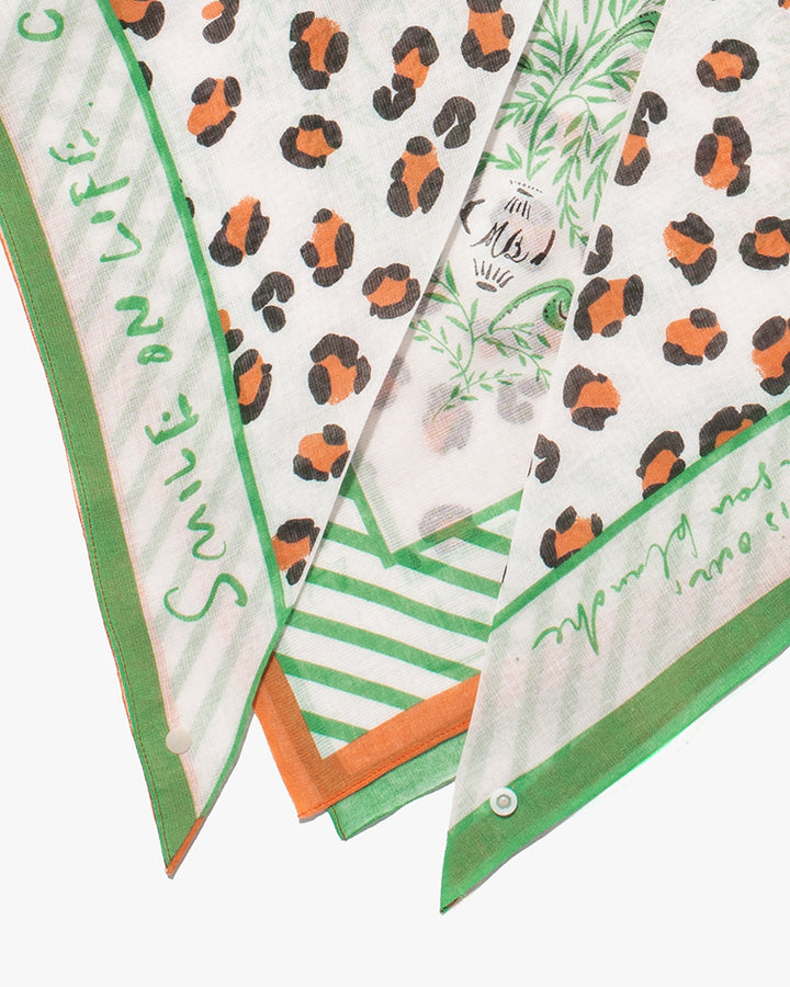 Debby Co., Scarf, Maison Blanche Collection, Leopard With Green and Orange