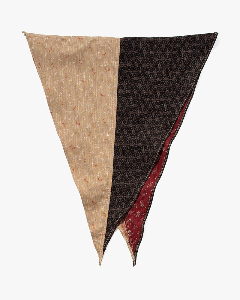 Kiriko Original Split Neckerchief, Black Dotted Asanoha and Beige Tonbo