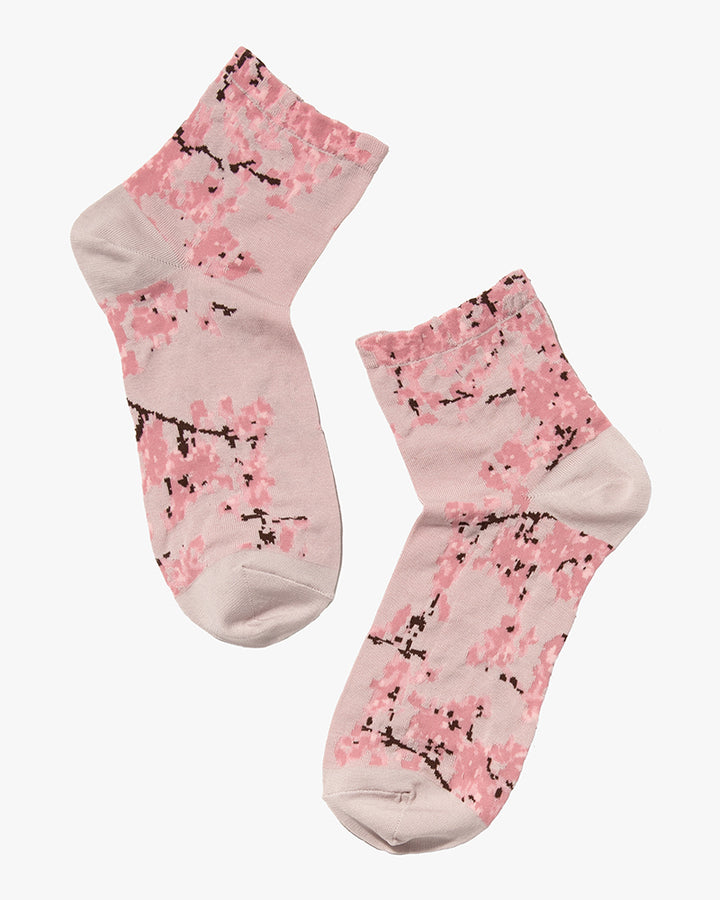 Debby Co., Crew Socks, Andé Collection, Pink Branches