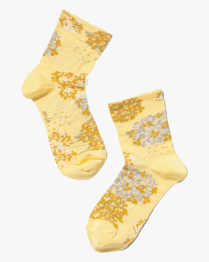 Debby Co., Crew Socks, Andé Collection, Yellow Hydrangea