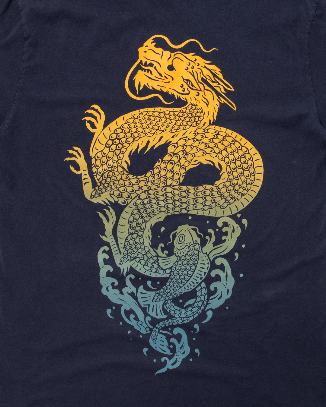 Kiriko Original Tee, 6 oz Cotton, Navy with Yellow Gradient Koi-Dragon