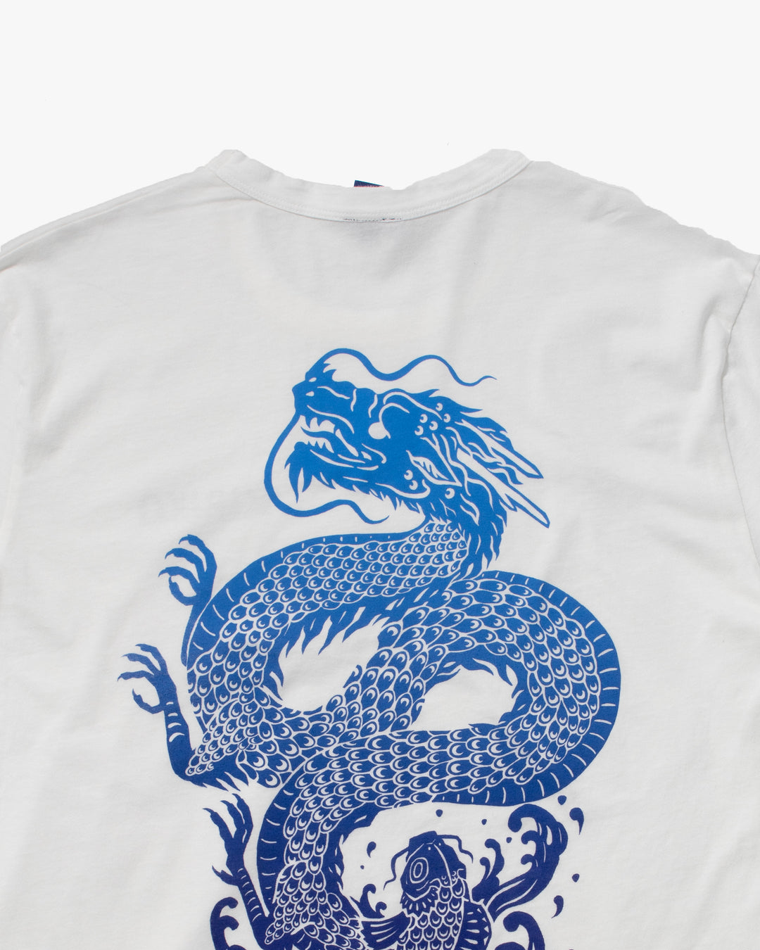 Kiriko Original Tee, 6 oz Cotton, White with Blue Gradient Koi-Dragon