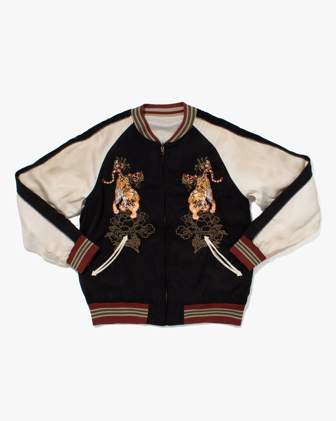 Japanese Repro Souvenir Jacket, Reversible, Black with Temple Scene - M