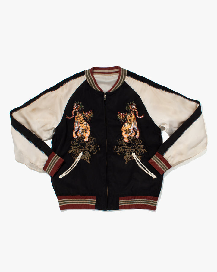 Japanese Repro Souvenir Jacket, Reversible, Black with Temple Scene - M