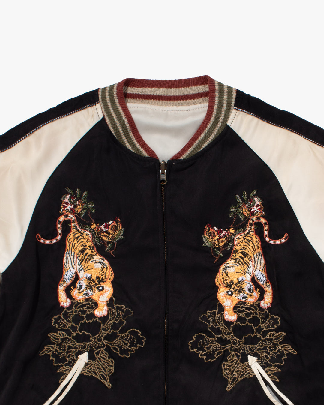 Japanese Repro Souvenir Jacket, Reversible, Black with Temple Scene - M