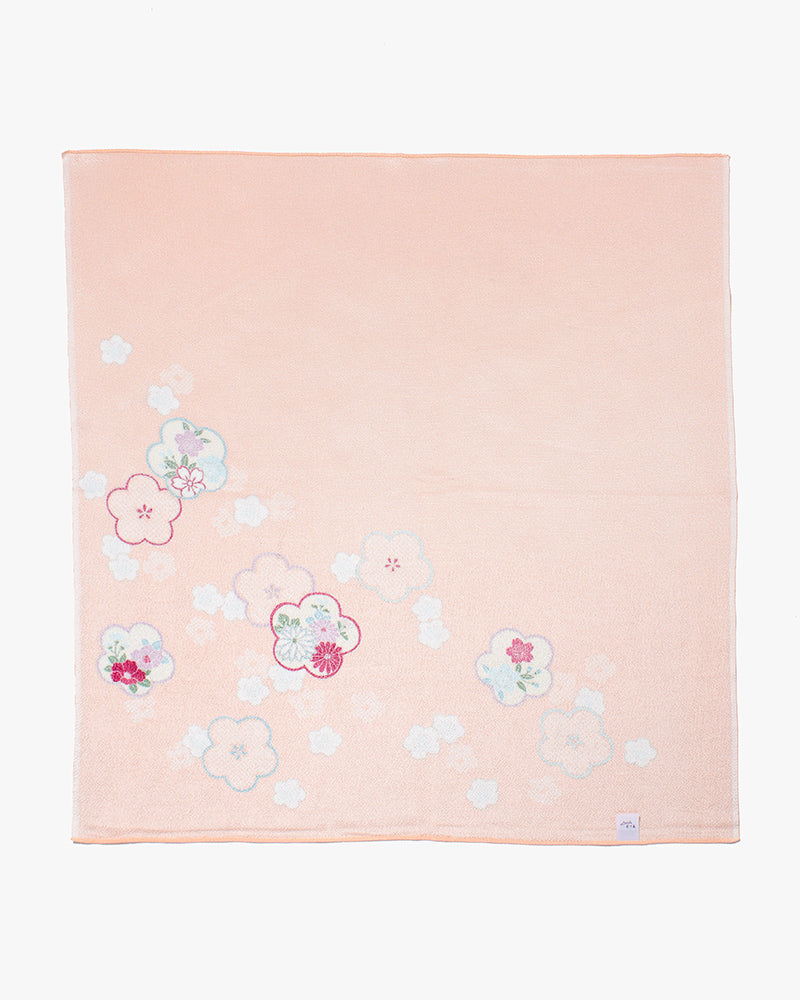Modern Furoshiki, Musubi, Rayon Chirimen Koyomi, Japanese Apricot, Coral Pink 27" x 27"