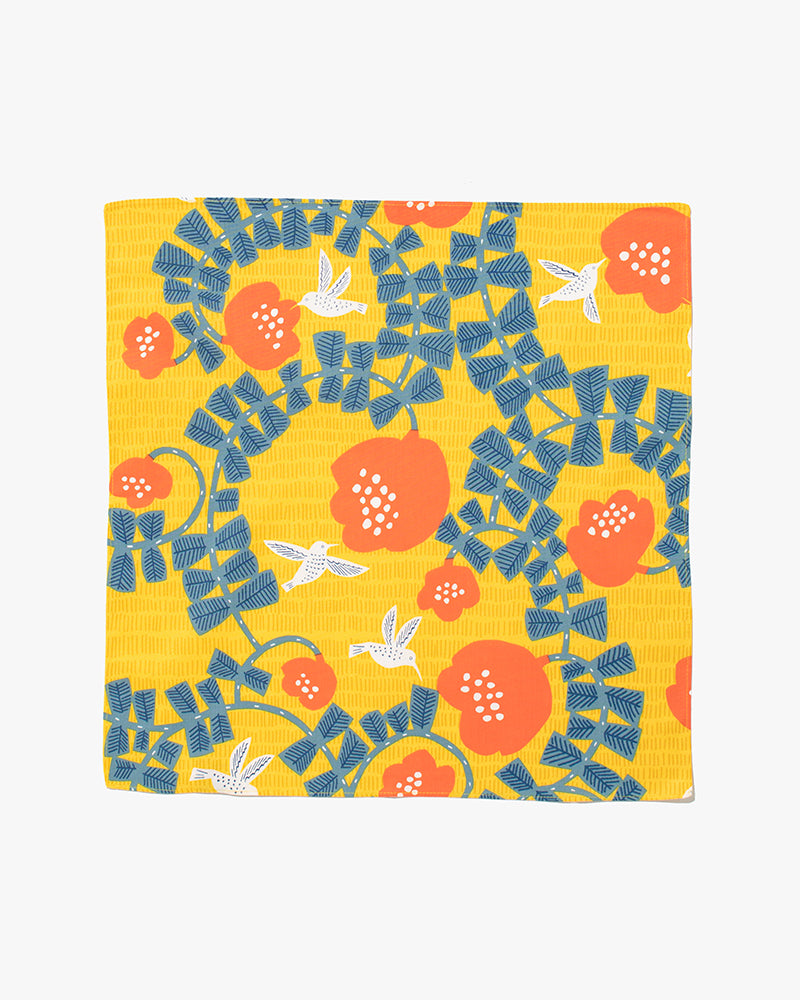 Modern Furoshiki, Musubi, Kata Kata, Hummingbird, Yellow 17.5" x 17.5"