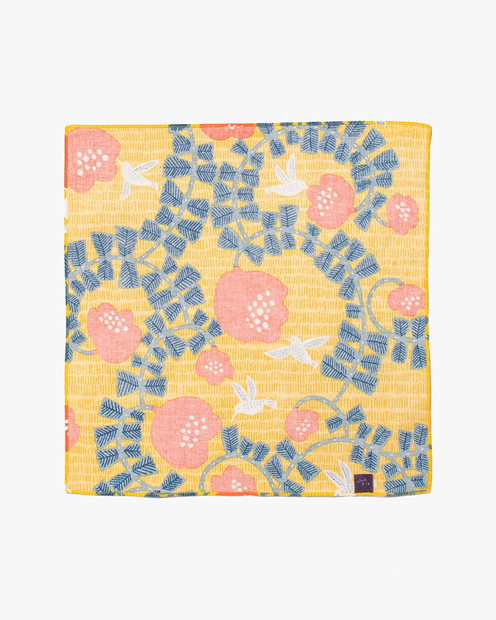 Modern Furoshiki, Musubi, Kata Kata, Hummingbird, Yellow 17.5" x 17.5"