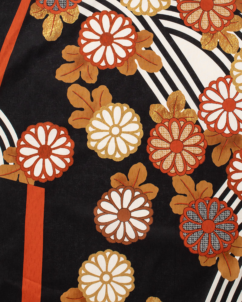 Modern Furoshiki, Musubi, Setsugekka, Chrysanthemum on Flowing Water, Black 47.25" x 47.25"