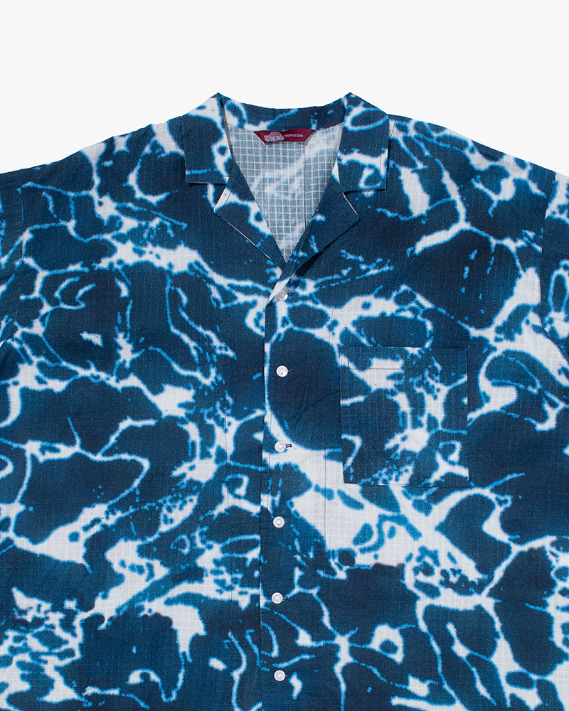 Wa-Modern, Short Sleeve Ripstop Button Up Shirt, Ruri