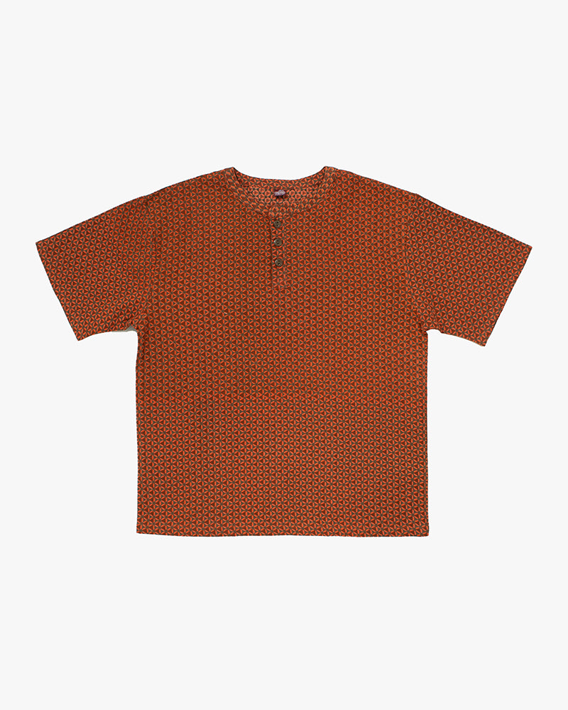 Wa-Modern, Short Sleeve Button Up Tunic, Orange