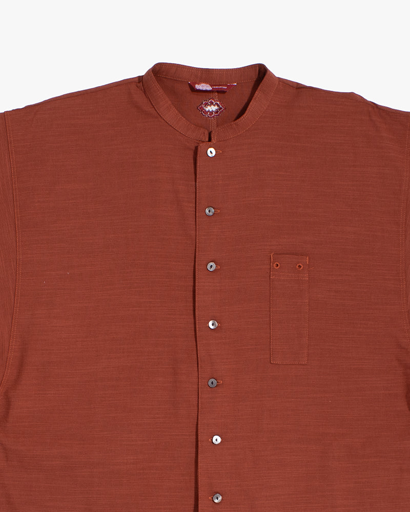 Wa-Modern, Long Sleeve Button Up Tunic, Embroidered, Red