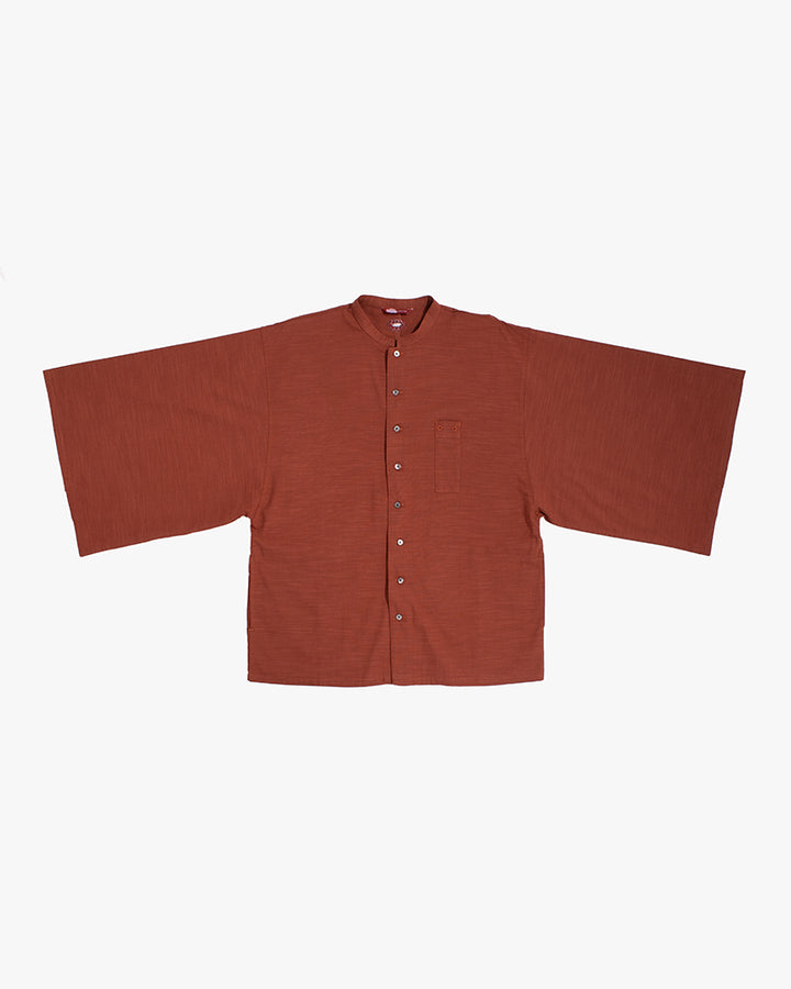 Wa-Modern, Long Sleeve Button Up Tunic, Embroidered, Red