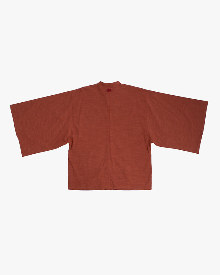 Wa-Modern, Long Sleeve Button Up Tunic, Embroidered, Red