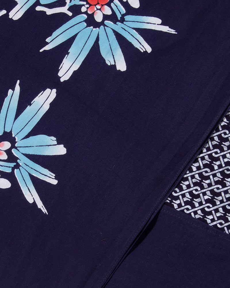 Kiriko Original Scarf, Split Yukata, Wide, Navy with Shima and Red Hydrangeas