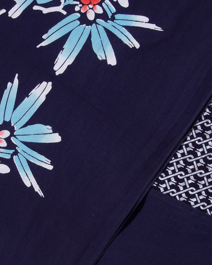 Kiriko Original Scarf, Split Yukata, Wide, Navy with Shima and Red Hydrangeas