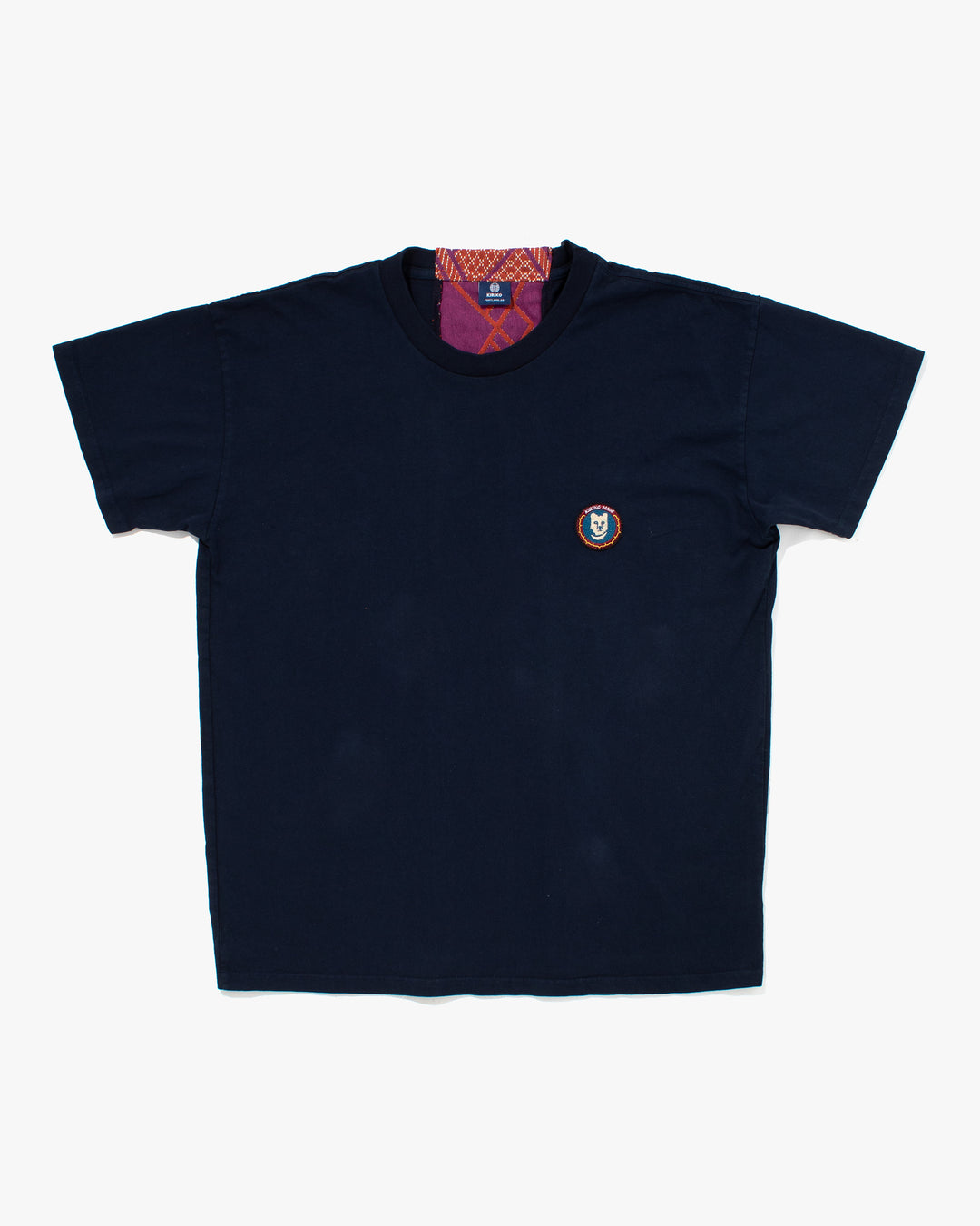 Kiriko Original Tee, 8 oz Cotton,  Navy with Pink Jacquard Weave Inlay