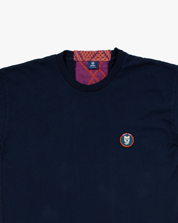 Kiriko Original Tee, 8 oz Cotton,  Navy with Pink Jacquard Weave Inlay