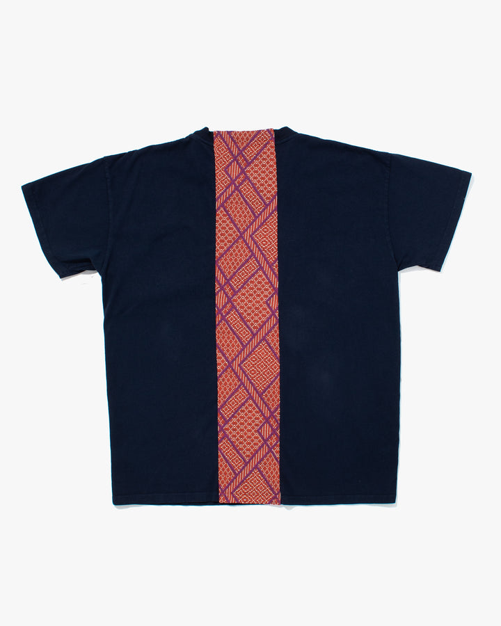 Kiriko Original Tee, 8 oz Cotton,  Navy with Pink Jacquard Weave Inlay