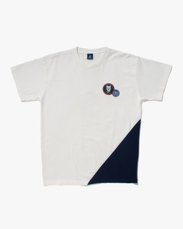 Kiriko Original Tee, 8 oz Cotton, Two Tone Tee with Two patches, White with Navy