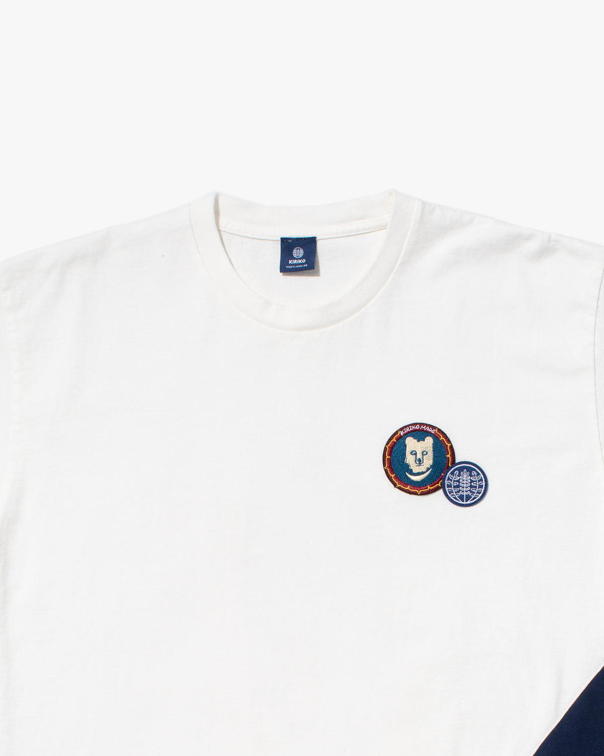 Kiriko Original Tee, 8 oz Cotton, Two Tone Tee with Two patches, White with Navy