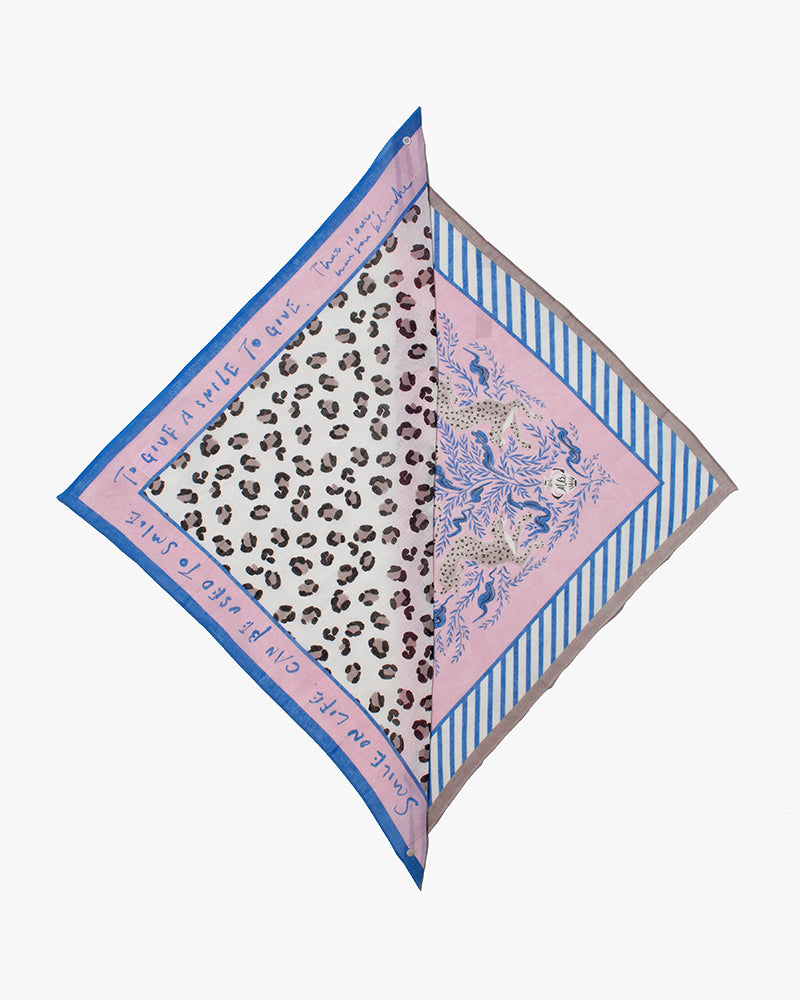 Debby Co., Scarf, Maison Blanche Collection, Leopard With Pink and Blue