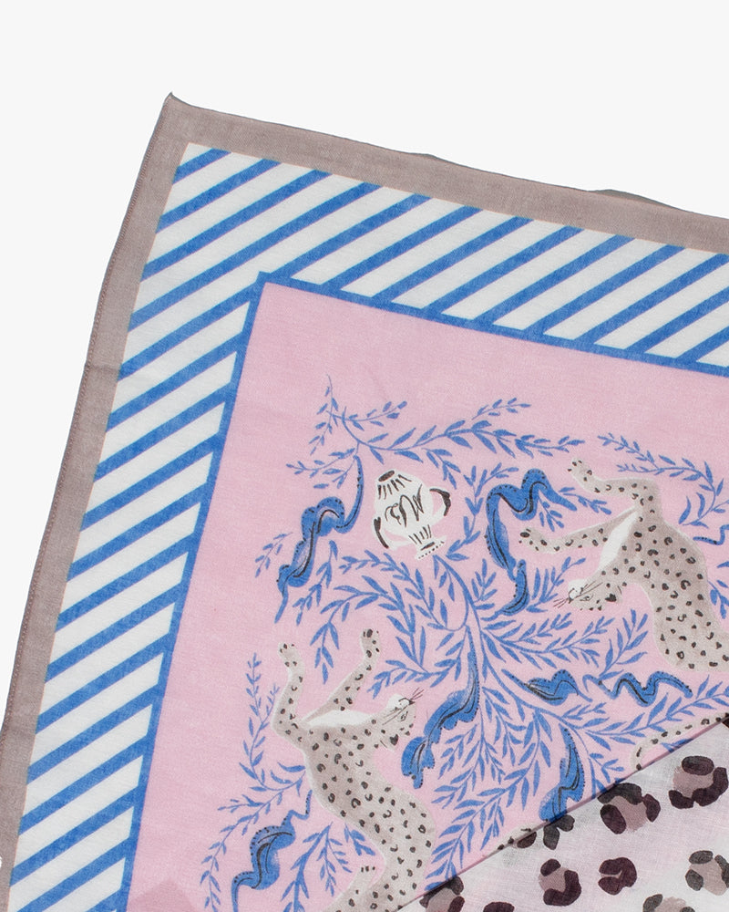 Debby Co., Scarf, Maison Blanche Collection, Leopard With Pink and Blue