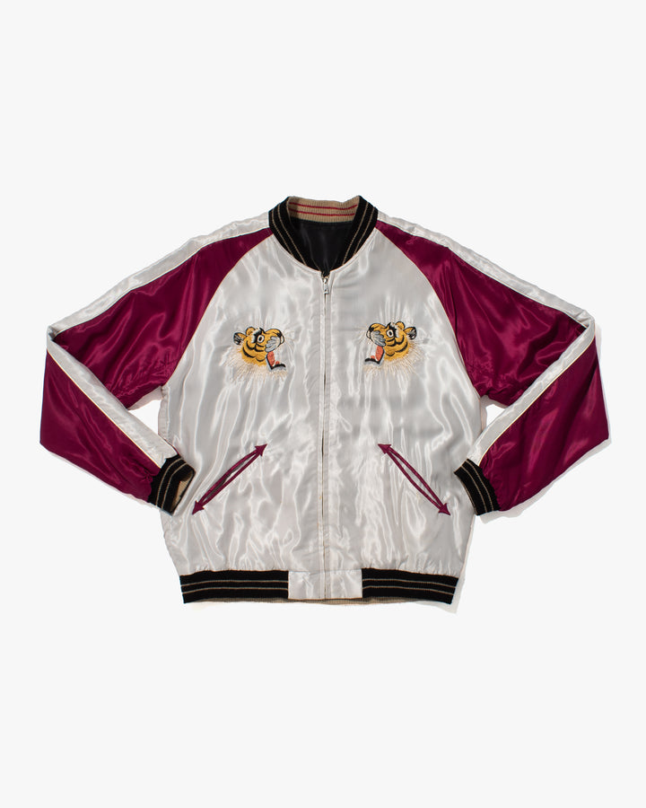 Japanese Repro Souvenir Jacket, Reversible, L, Silver with Map and Animals